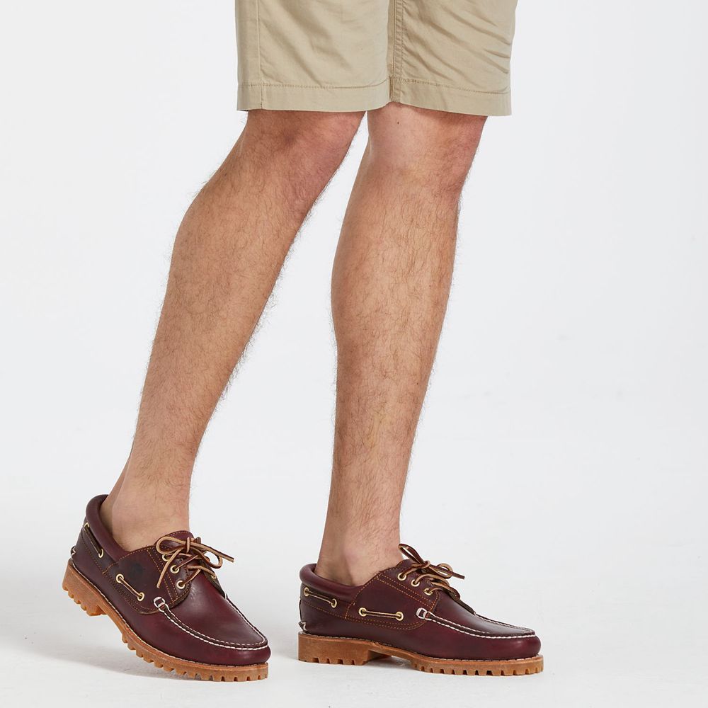 Timberland Mens Boat Shoes Icon 3-Eye Classic Handsewn Lug - Burgundy - India EL1736204